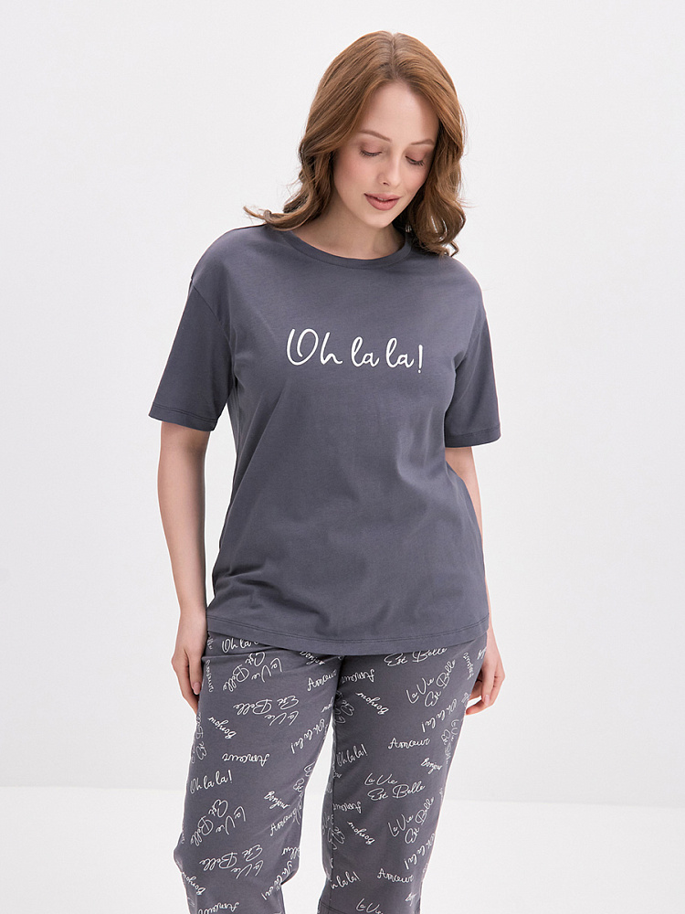 Пижама трикотажная, комплект Slow Dreams Графит/Надписи графит_13948