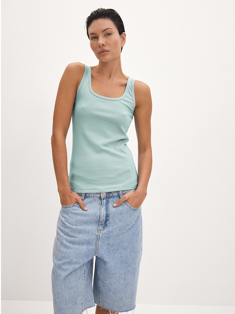 Майка трикотажная в рубчик Basic Шалфей_11903