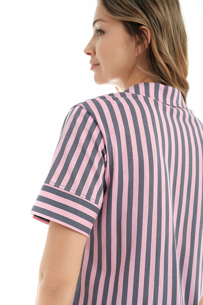 Пижама из хлопка, комплект Slow beauty Полоска на розовом_8743