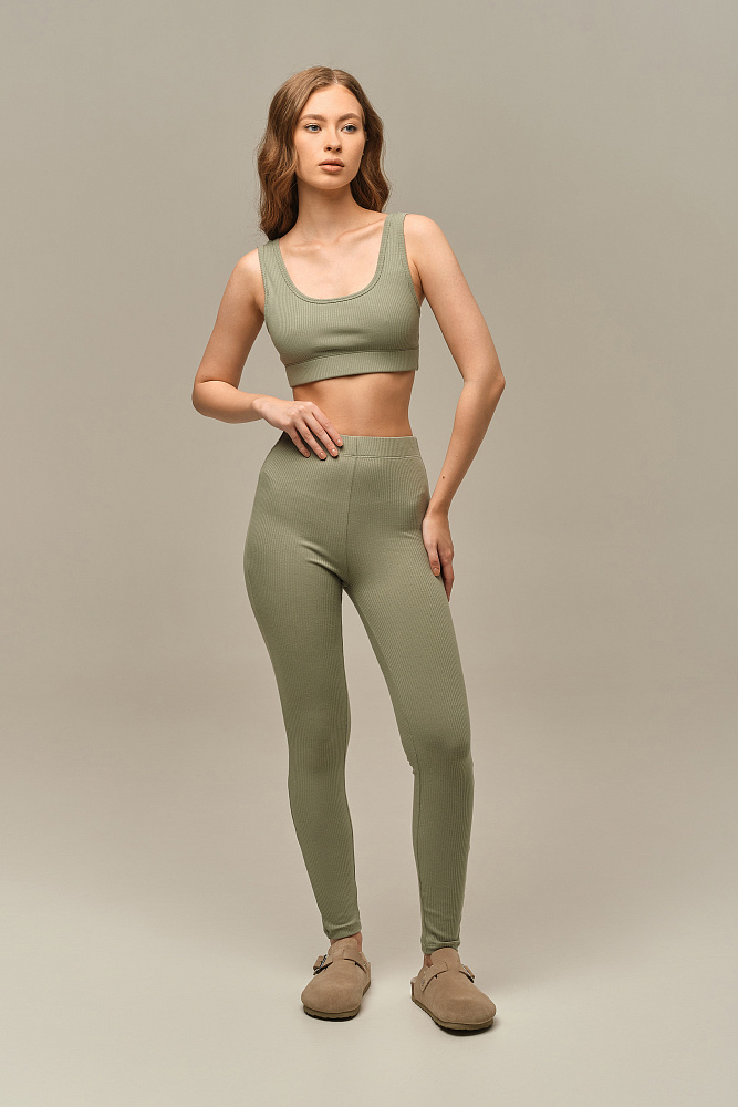 Леггинсы трикотажные в рубчик Flat Олива_15780