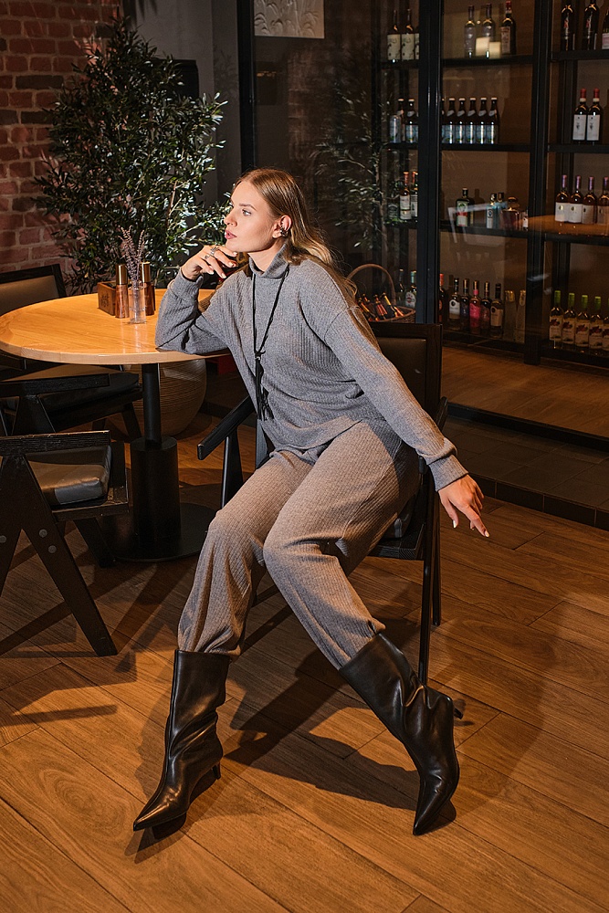 Брюки широкие Cozy Soft Серый меланж_17784