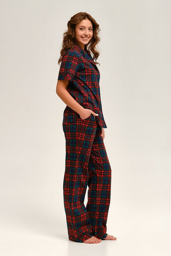 Рубашка с коротким рукавом из хлопка Slow beauty Шотландская клетка_12555