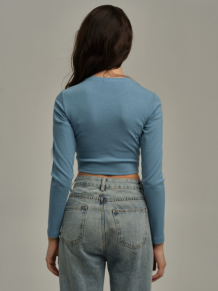 Лонгслив трикотажный в рубчик Basic Дымчато-голубой_11038