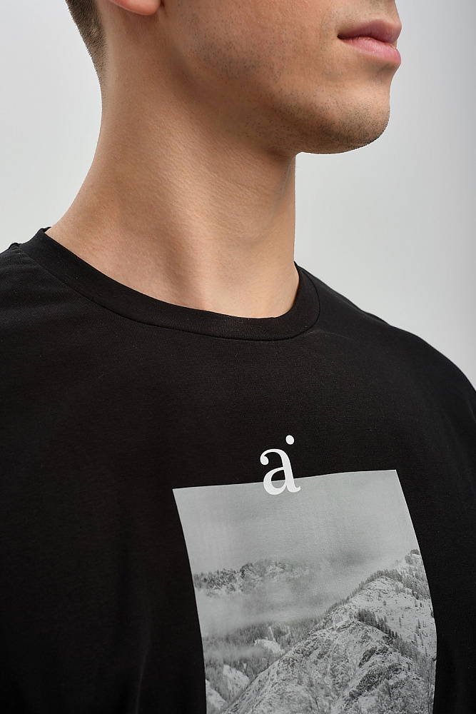 Футболка мужская с принтом Altai man Черный/Дорога чб_16712