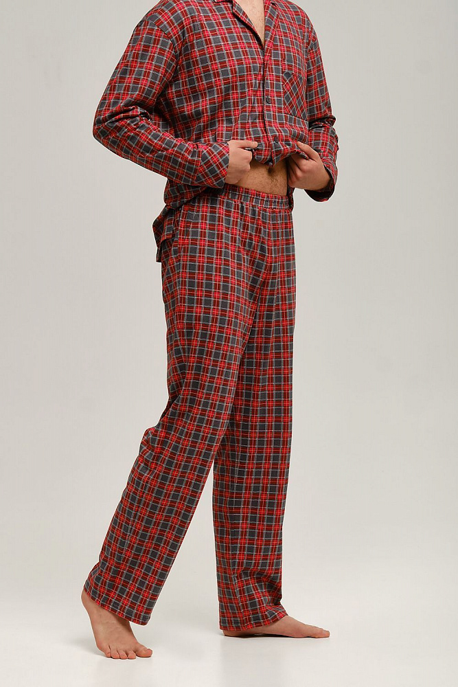 Брюки мужские из хлопка David Красно-серая клетка_12514