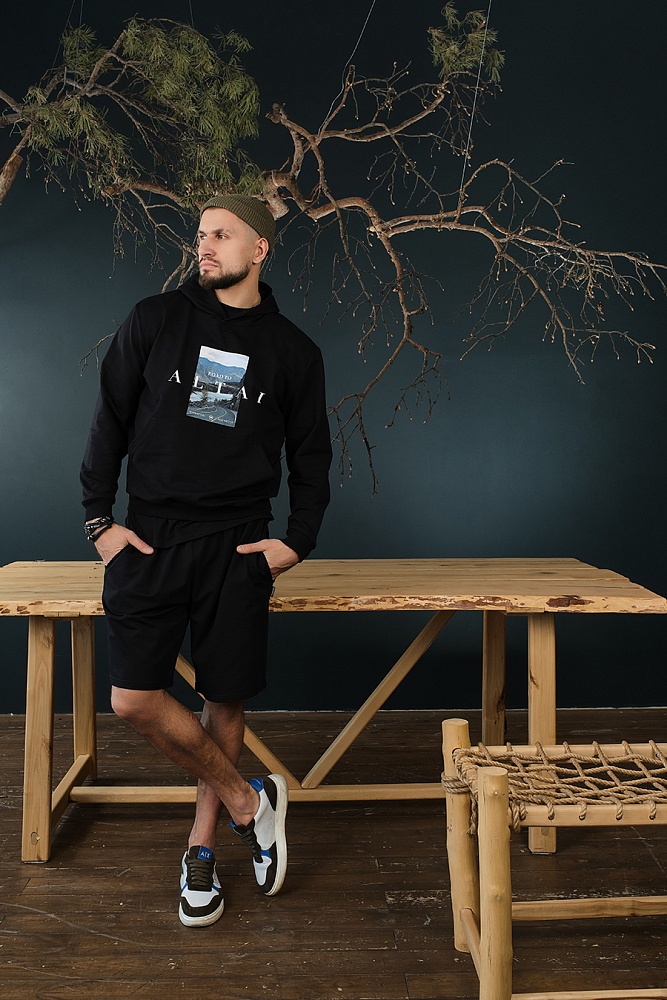 Худи из футера  Altai Черный/Дорога_18734