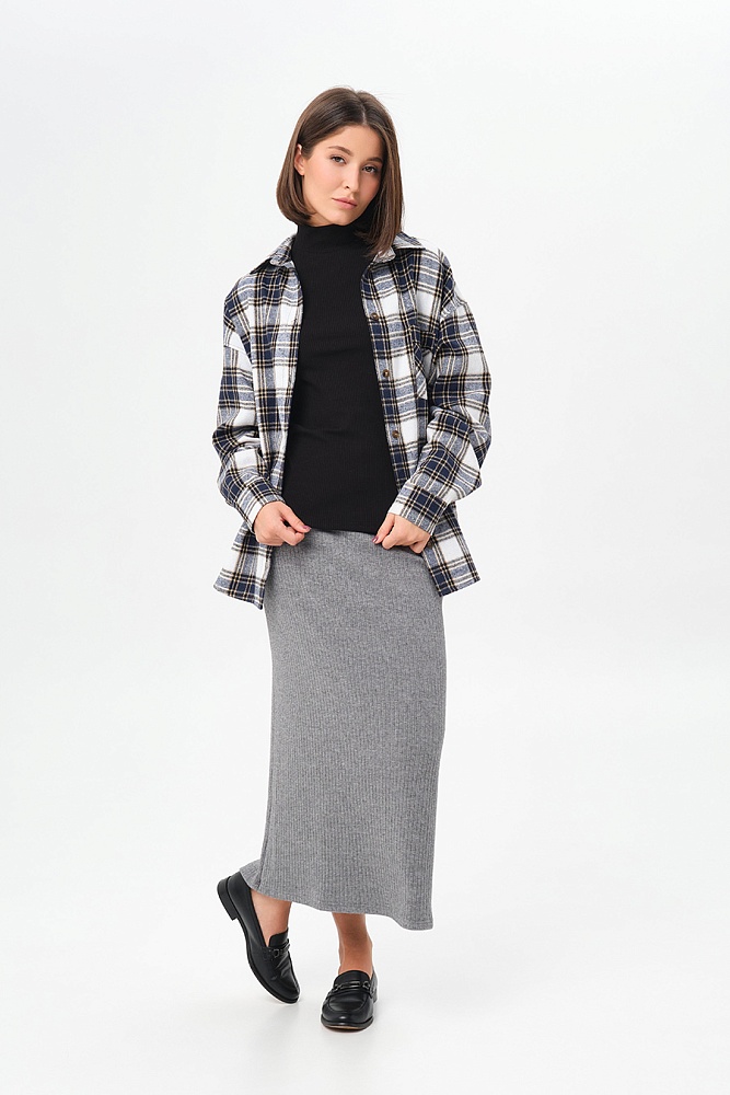 Рубашка в клетку из хлопка City Plus Джинсовая клетка_16936