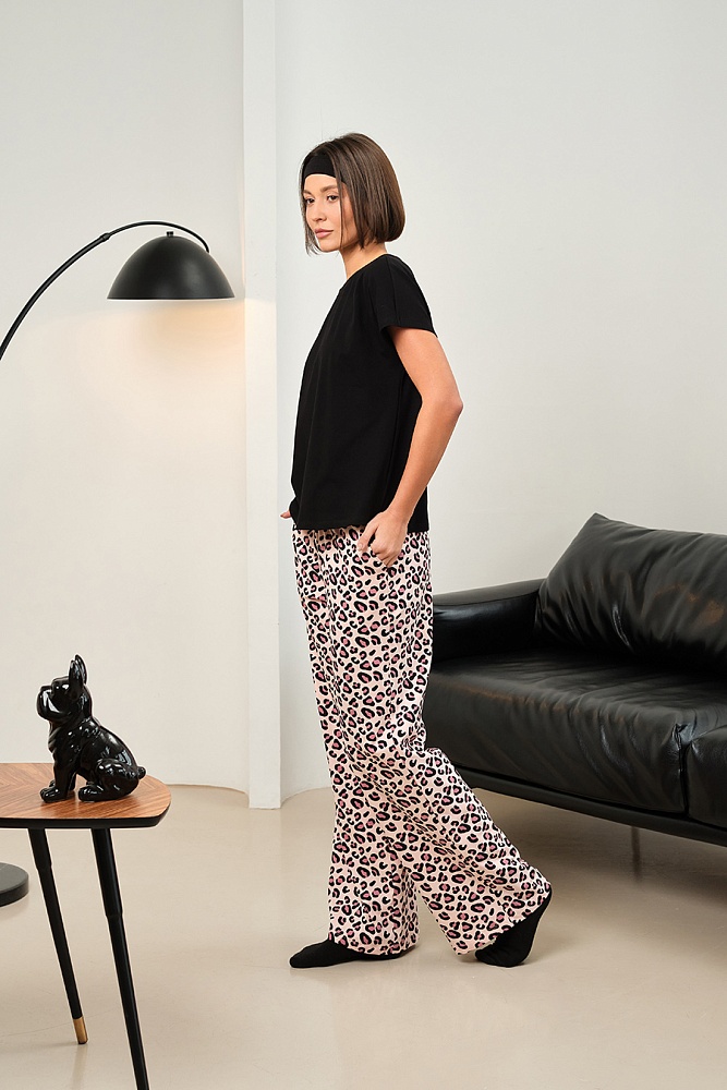 Брюки из эластичного хлопка Megan Розовый леопард_17456