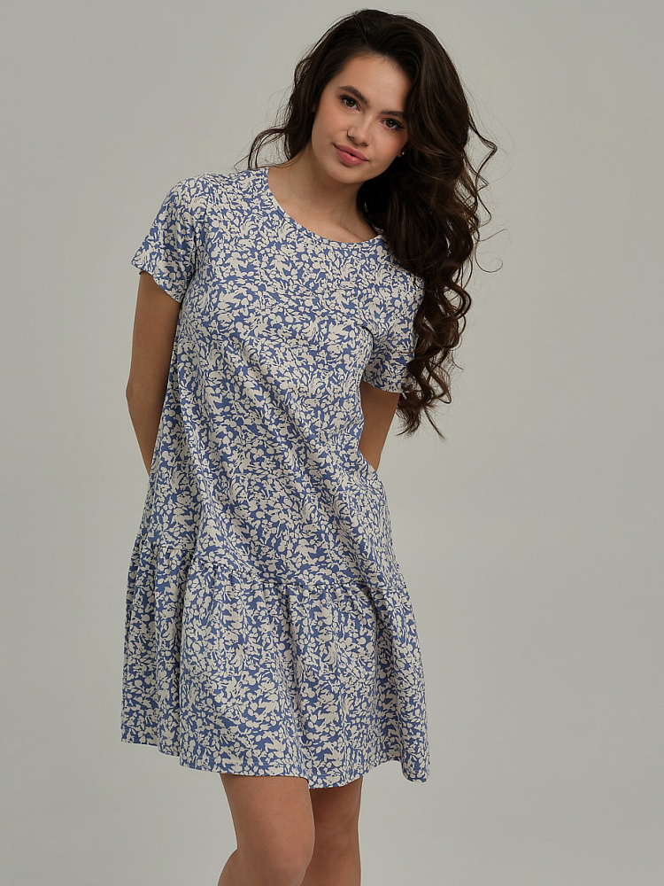 Платье из хлопка Kira Цветы на голубом_10583