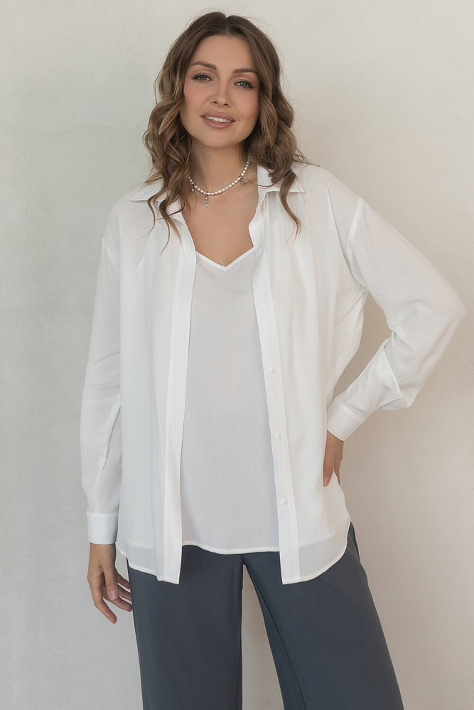 Топ из струящегося штапеля Pretty Белый_6943