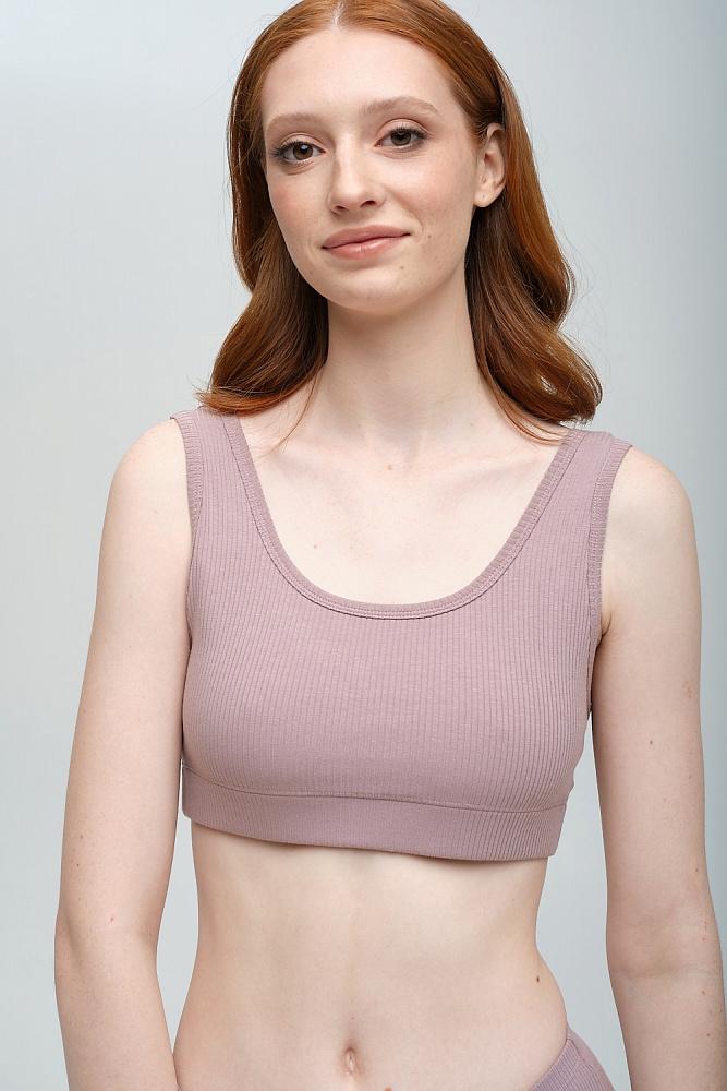 Топ трикотажный в рубчик Пудра Basic_8444
