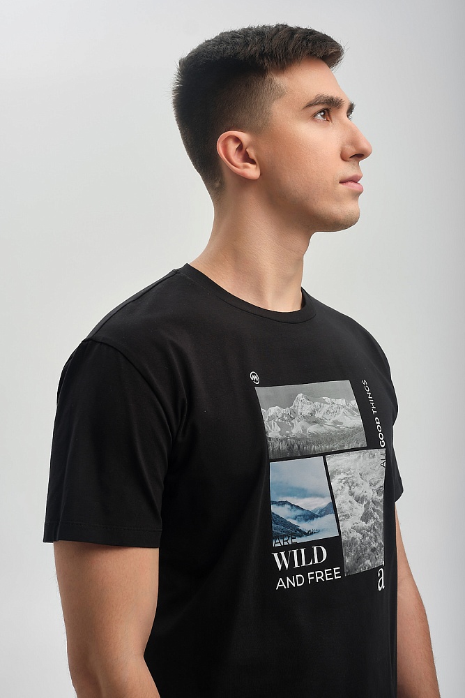 Футболка мужская с принтом Altai man Черный/Горы чб_16719