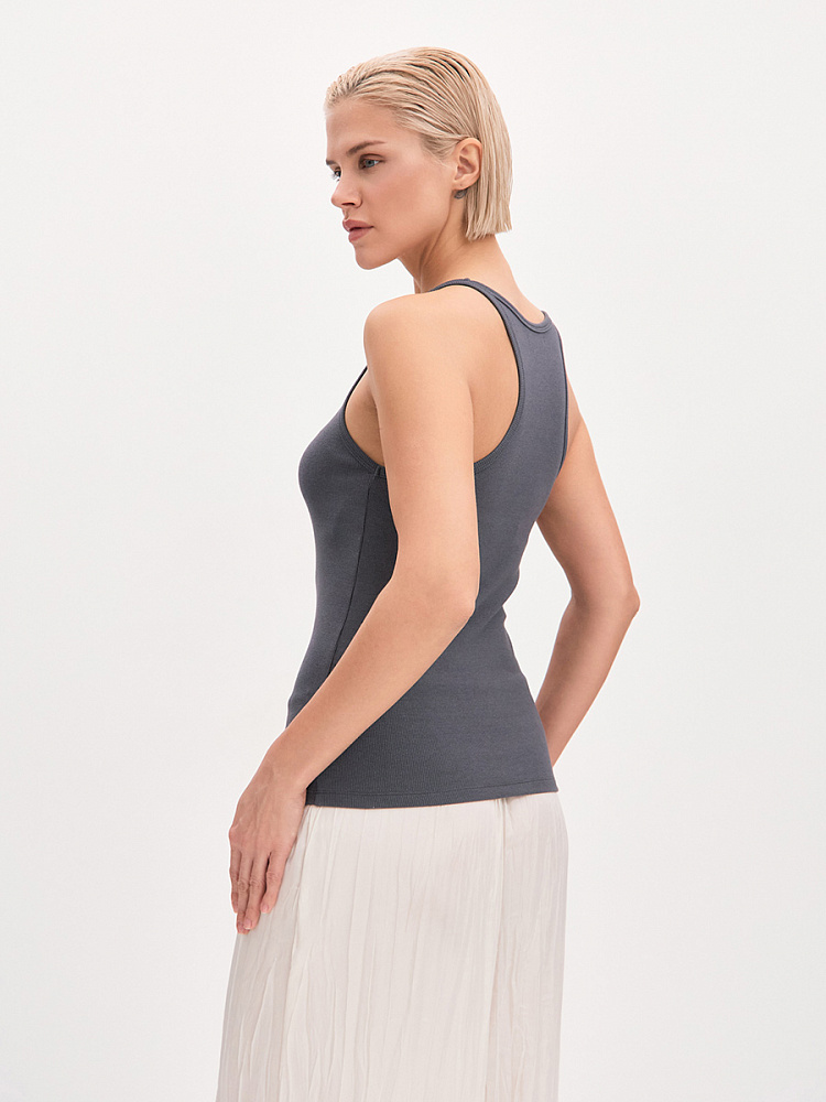 Майка трикотажная в рубчик Basic Графит_13963