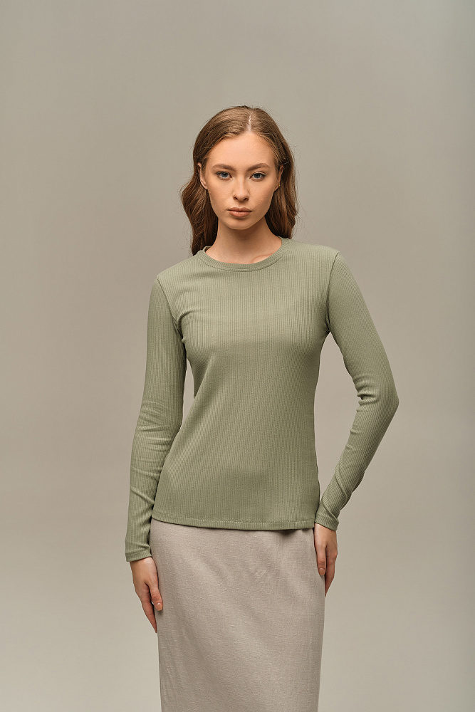 Лонгслив трикотажный в рубчик Flat Олива_15891