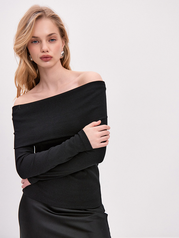 Лонгслив трикотажный в рубчик Basic Черный_14320