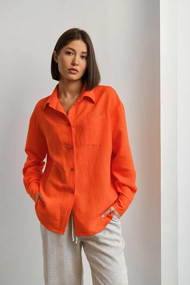 Рубашка оверсайз изо льна с длинным рукавом Sonet Оранжевый_14973