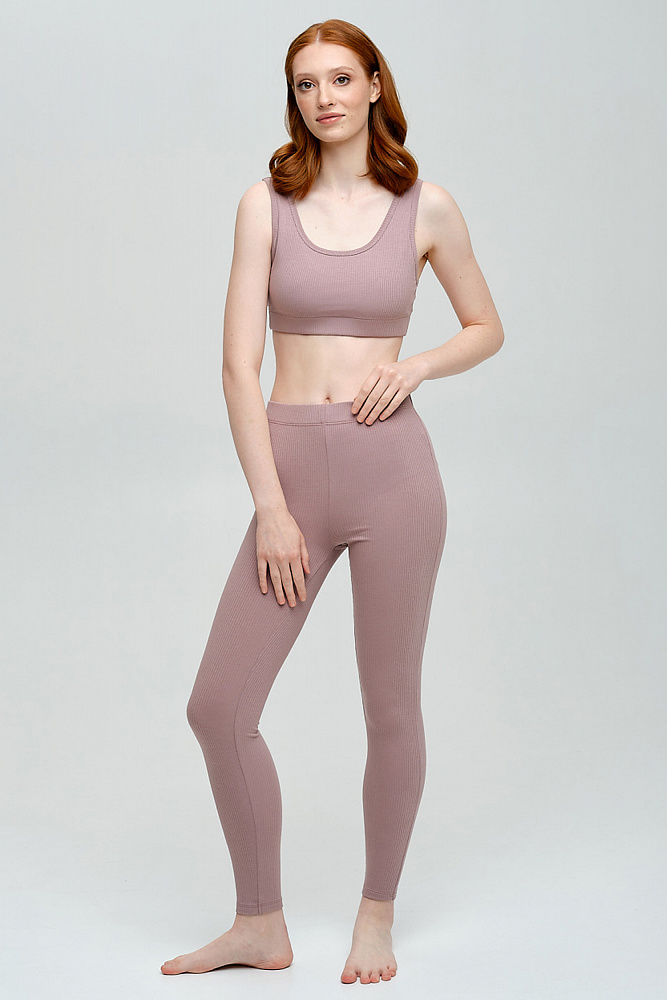 Леггинсы трикотажные в рубчик Пудра Basic_8426