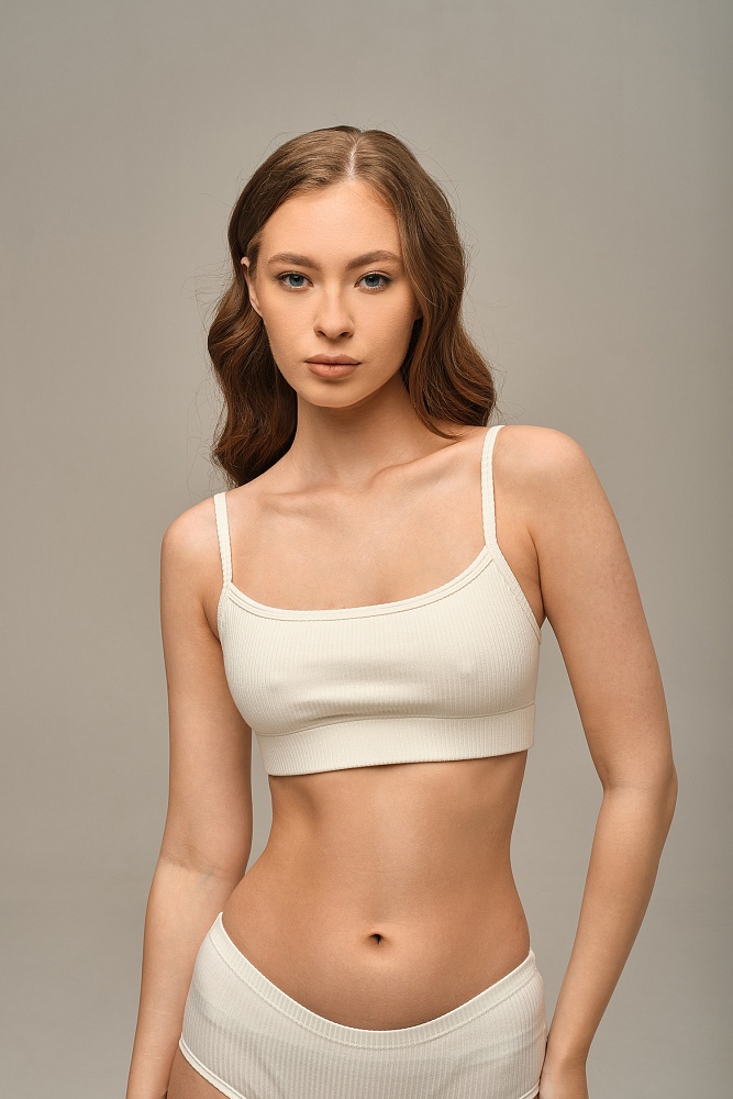 Топ трикотажный в рубчик Flat Молочный_16119