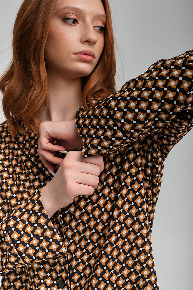 Рубашка с длинным рукавом из струящегося штапеля Pretty Геометрия_9106