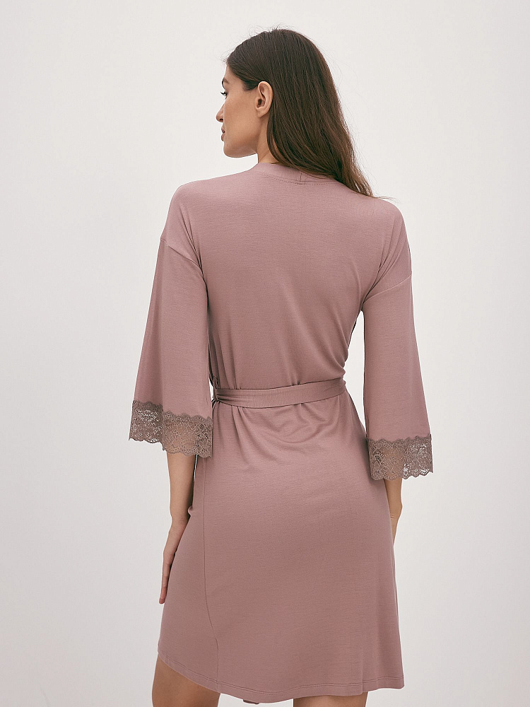 Халат из вискозы с кружевом Sylvia Кофейный_12153