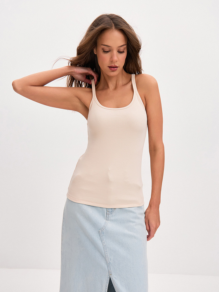 Майка трикотажная в рубчик Basic Бежевый_13891