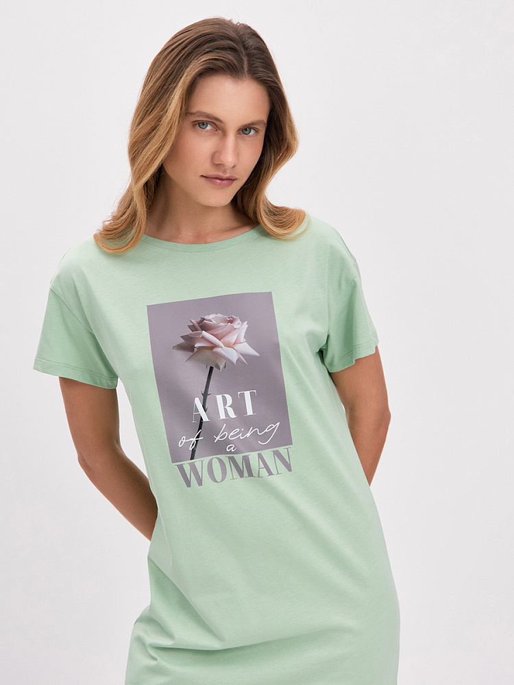 Платье из хлопка Color Print Зеленая трава/Роза_14835