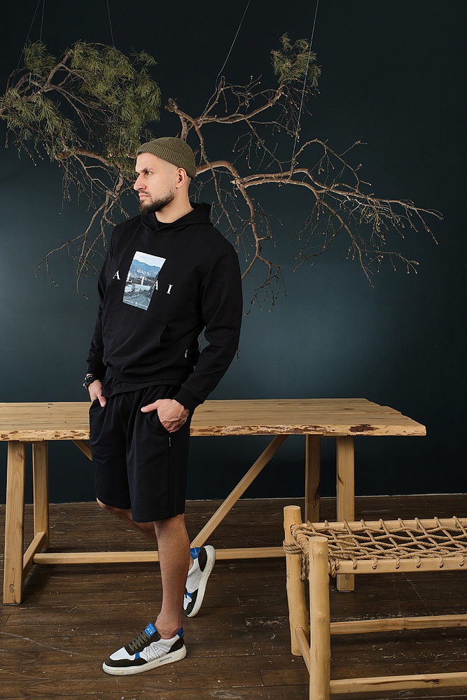 Худи из футера  Altai Черный/Дорога_18733