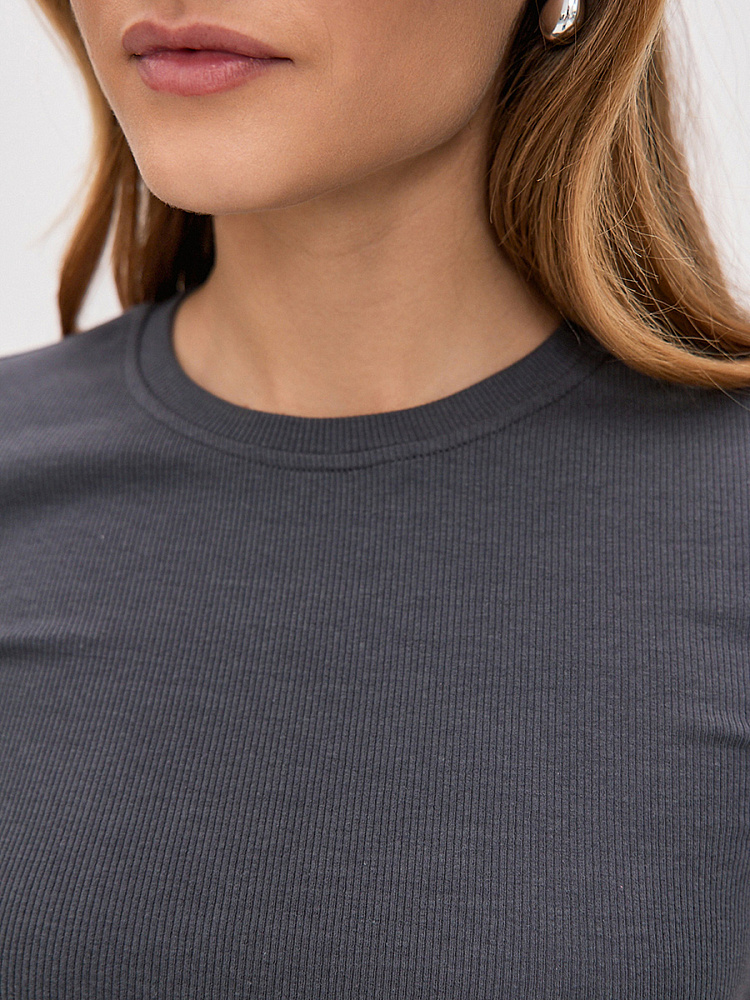 Футболка трикотажная в рубчик Basic Графит_13781