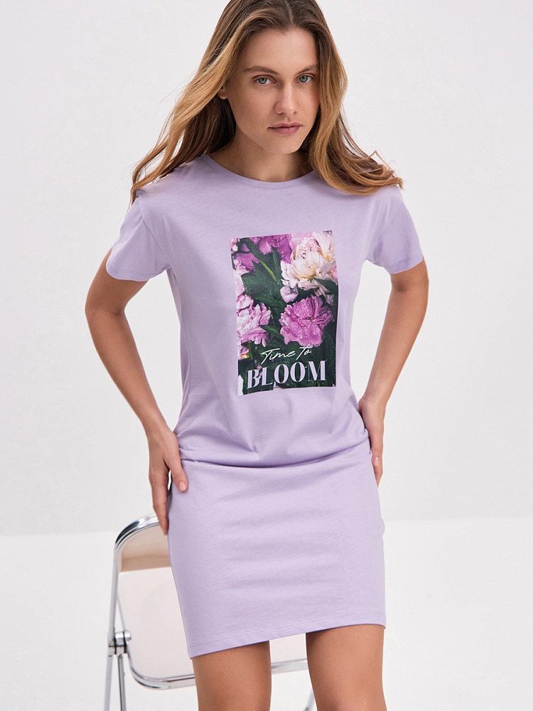 Платье из хлопка Color Print Лиловый/Пионы_14592