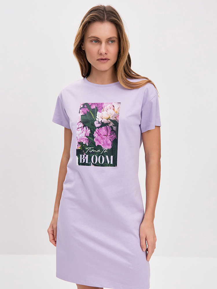 Платье из хлопка Color Print Лиловый/Пионы_14587