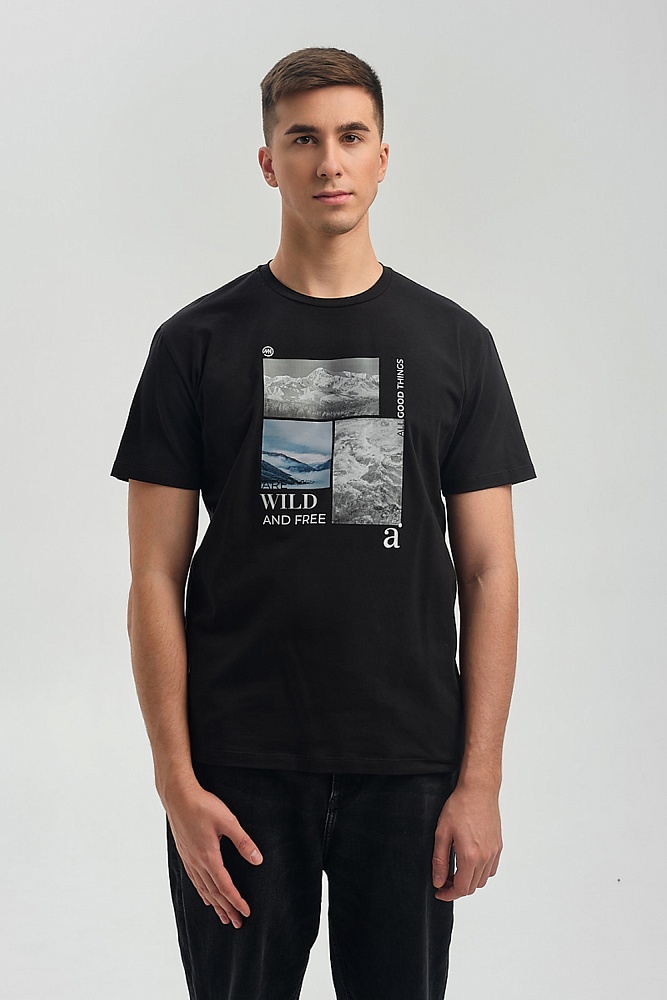 Футболка мужская с принтом Altai man Черный/Горы чб_16717