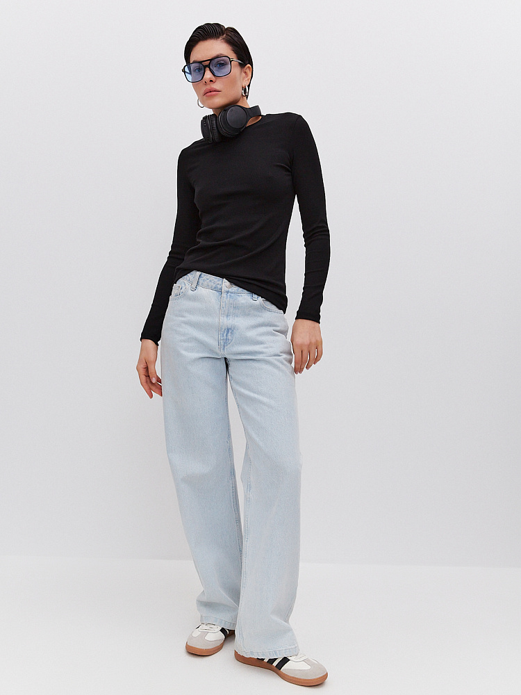 Лонгслив трикотажный в рубчик Basic Черный_10920