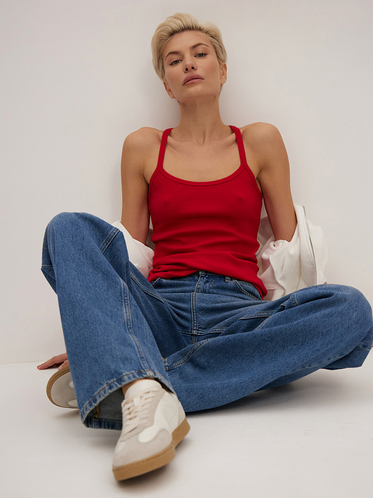 Майка трикотажная в рубчик Basic Красный_13871