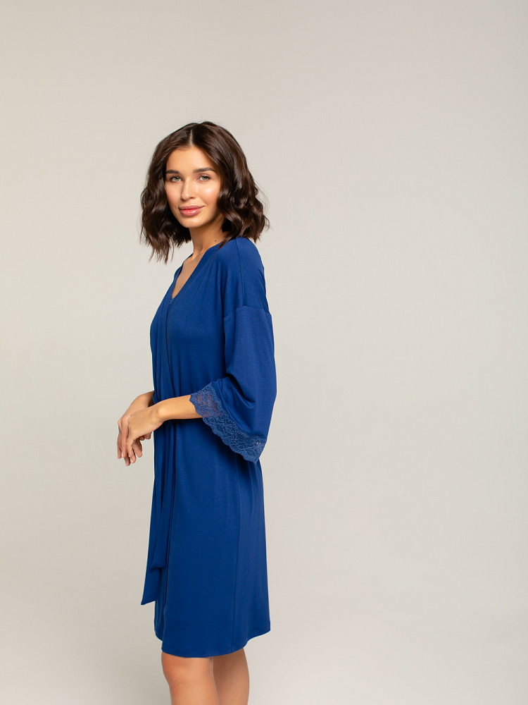 Халат из вискозы с кружевом Sylvia Синий_2616