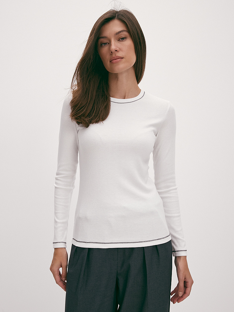 Лонгслив трикотажный в рубчик Basic Белый_12871