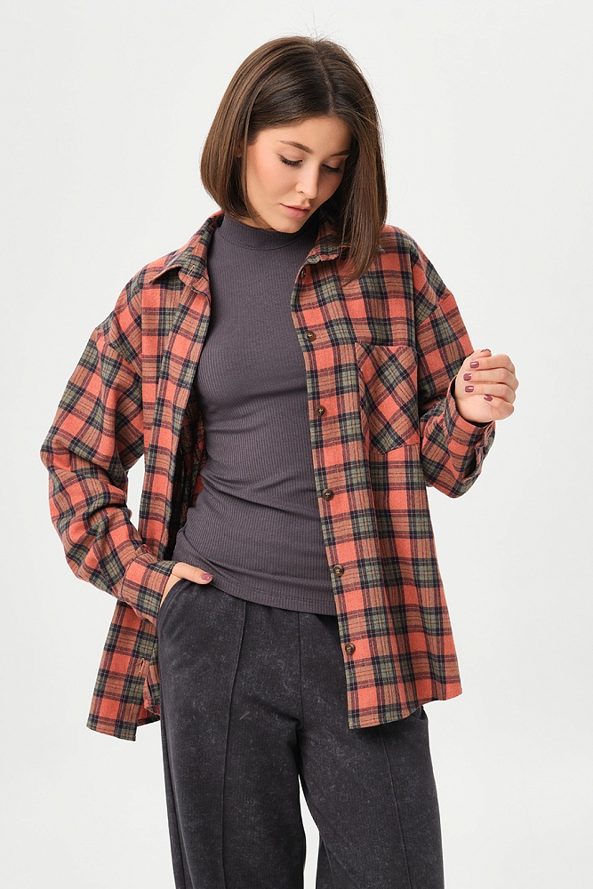 Рубашка в клетку из хлопка City Оранжевая клетка_16925