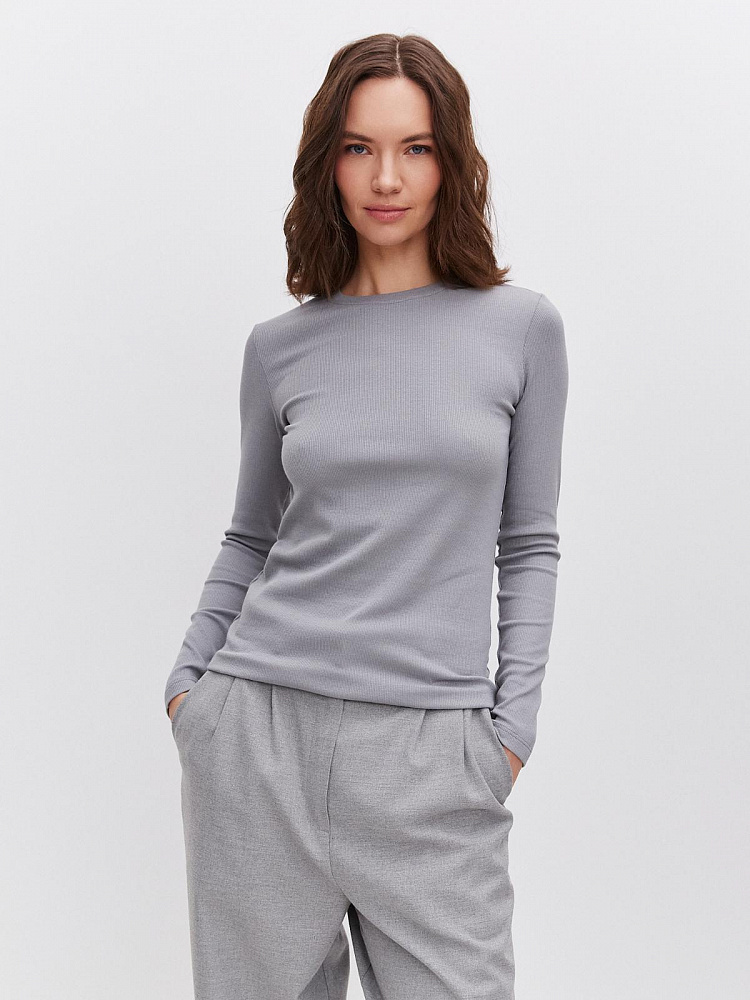 Лонгслив трикотажный в рубчик Basic Темно-серый_11574