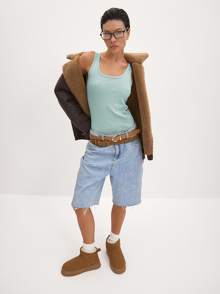 Майка трикотажная в рубчик Basic Шалфей_11906