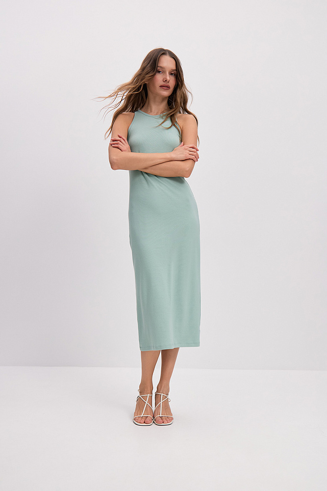 Платье в рубчик Basic Шалфей_14555