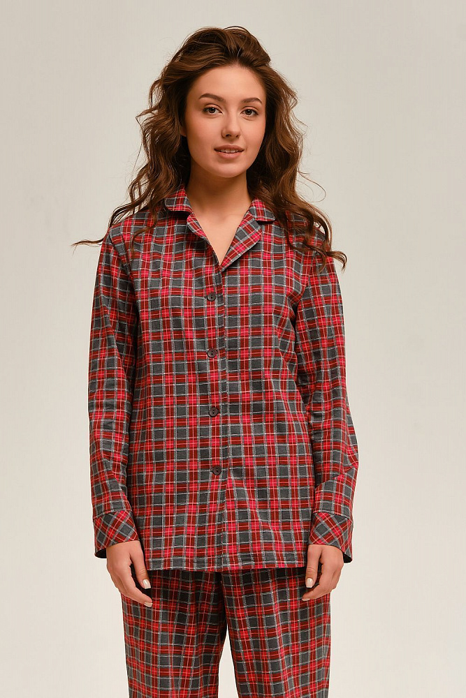 Рубашка с длинным рукавом из хлопка Slow beauty Красно-серая клетка_12493