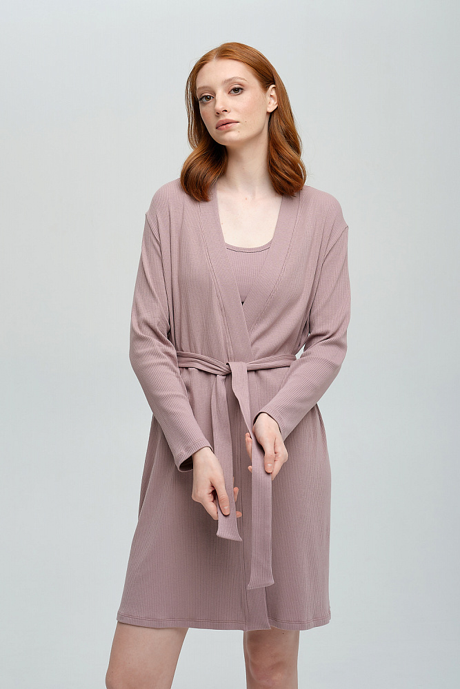 Халат трикотажный в рубчик Пудра Flat_8465