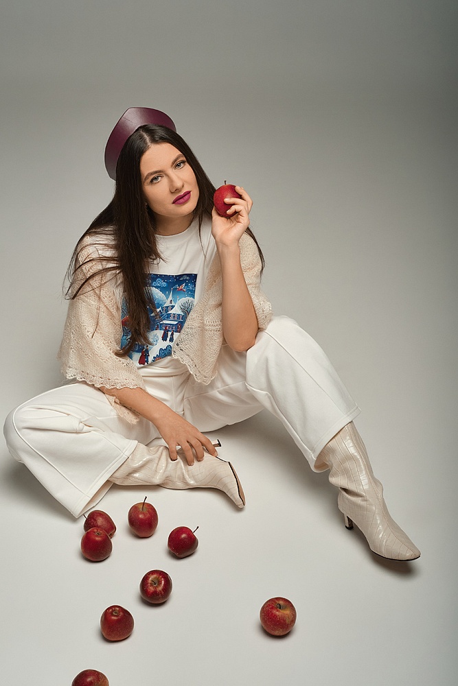 Брюки из футера Зимняя сказка Молочный_18136