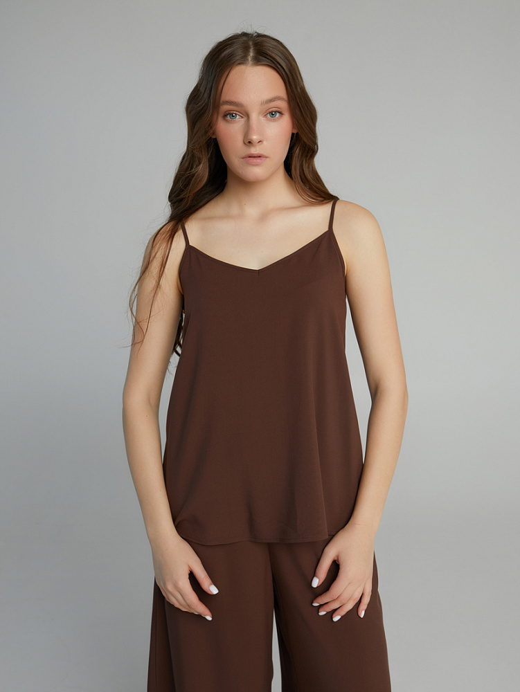 Топ из струящегося штапеля Pretty Каштановый_10073