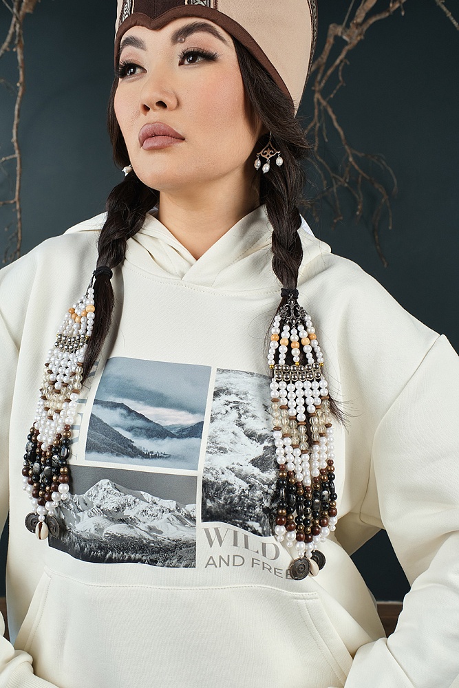 Худи из футера унисекс Altai Экрю/Горы чб_18846