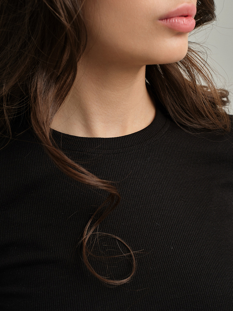 Лонгслив трикотажный в рубчик Basic Черный_11045