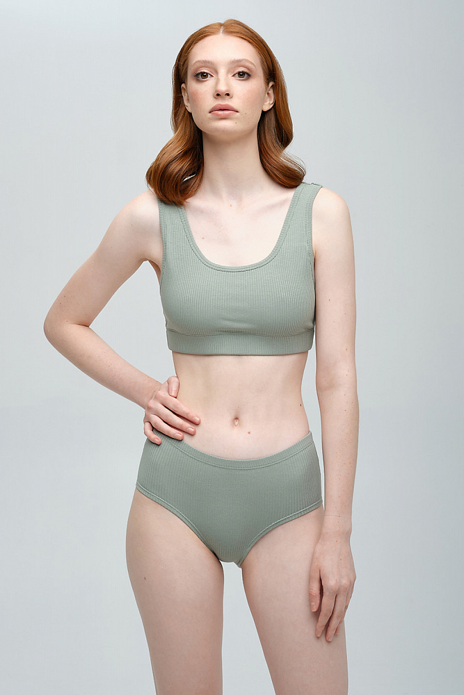 Трусы зеленые трикотажные в рубчик Оливка Basic_8321