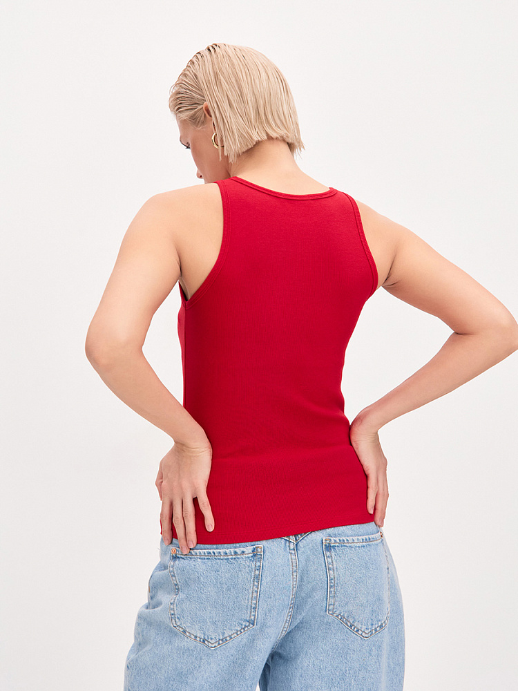 Майка Американка трикотажная в рубчик Basic Красный_13691
