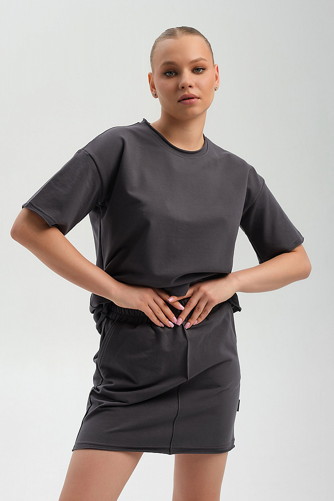Юбка из легкого эластичного футера Urban chic Графит_9477
