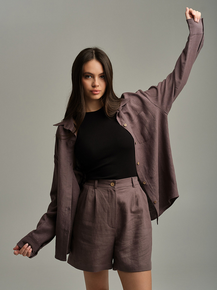 Рубашка оверсайз изо льна с длинным рукавом Sonet Шоколадный_9875