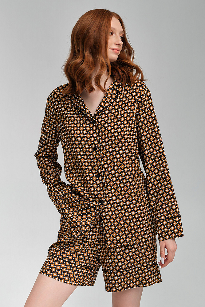 Рубашка с длинным рукавом из струящегося штапеля Pretty Геометрия_9105